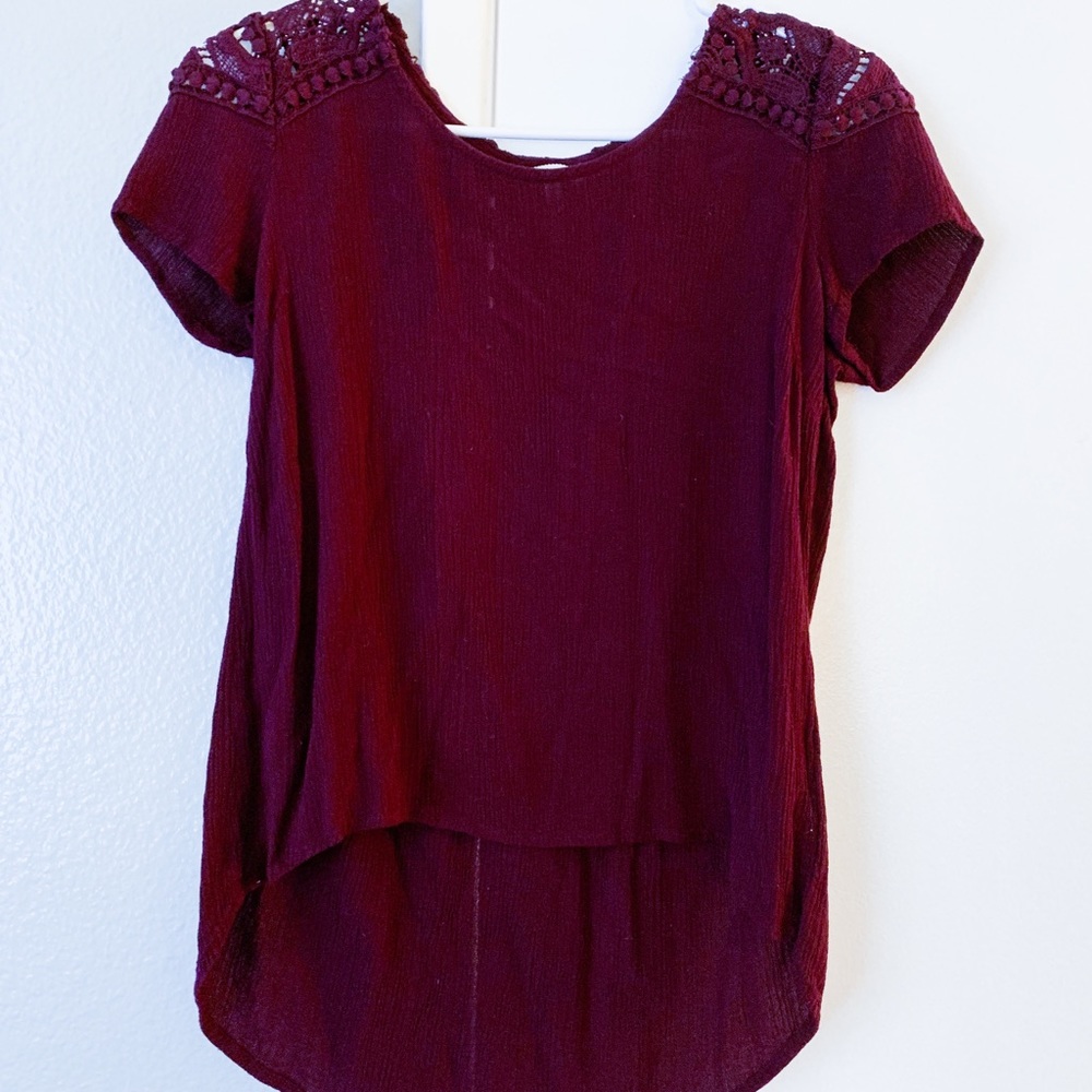Lace embellished maroon blouse